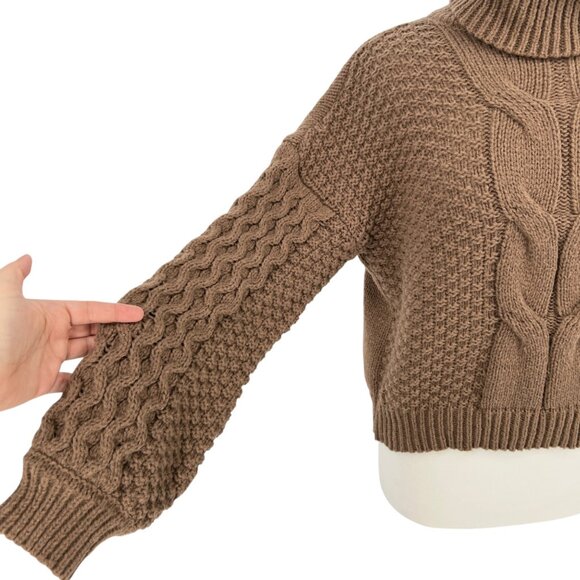 Woven Heart Chunky Cable Knit Turtleneck Sweater Brown Size Small - Picture 4 of 12